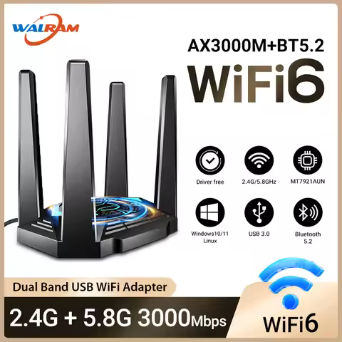 WALRAM WiFi 6E AX3000 USB WiFi Adapter USB3.0 Bluetooth 5.2 Dual Band 2.4G&5G WiFi Network Card Rece