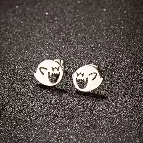 1 Pair Stainless Steel Cute Cartoon Earrings Stud Black Funny Ghost Earings Halloween Jewelry Minima
