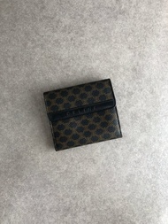 【日本直送 名牌中古包】CELINE 經典馬車 logo 經典款短夾 黑色 壓紋 PVC 皮革 復古 vintage