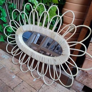 JackCreatus Rattan Flower Oval Mirror Deco Wall Handmade