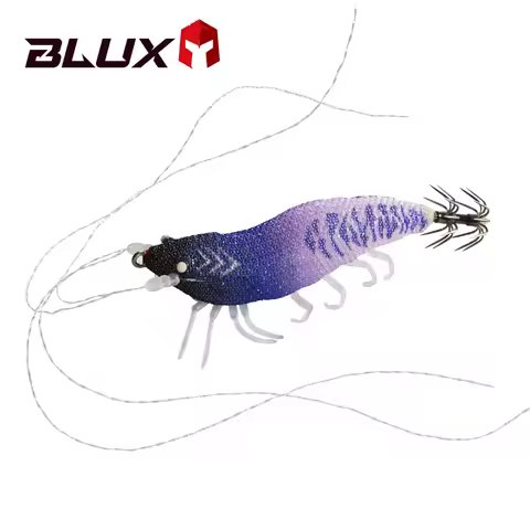 BLUX Slow Sinking Wood Shrimp 8cm 8g Eging 2.5# Octopus Cuttlefish Squid Hooks Glow UV Artificial Ji