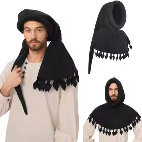 DAZCOS Medieval Chaperone Hat with Liripipe 15th Century Chaperon Hood Cowl Hood for Halloween Faire