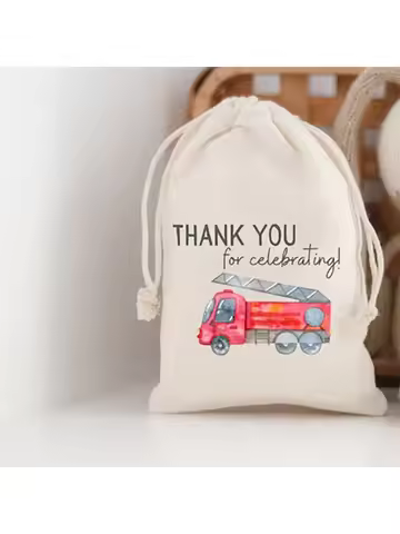 5pcs Fire Truck Engine Thank You Gift Bags Firefighter Fireman Themed Kid Boy Girl 1st 2nd 3rd 4th 5
