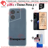 (4ใน1) สำหรับ Tecno Pova 5/Pova 5 Pro เคสโทรศัพท์ Tecno Pova 5เคสโทรศัพท์ + กระจกเทมเปอร์แบบชนิดเคลือบเพื่อความอ่อนโยนด้าน + ฟิล์มเลนส์กล้อง + คาร์บอนไฟเบอร์ฟิล์มด้านหลัง Tecno Pova 5กระจกเทมเปอร์