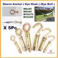 5 PCS SLEEVE ANCHOR WITH EYE BOLT& EYE HOOK ( M6,M8,M10M12 )