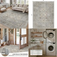 Washable Boho Vintage 8x10 Area Rug For Living Room, Soft Lightweight Low Pile With Non-slip Backing