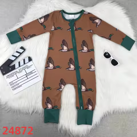 Baby Kids Hunting Duck Printed Jumpsuits Rompers Baby Boys Duck Goose Zipper Sleeper Romper Clothing