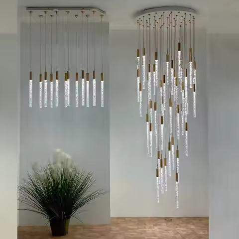 Modern Luxury Bubble Crystal Chandelier Long Vertical LED Pendant Light Suspended Stair Pendent Lamp