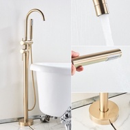 ZLOON Full Copper Anti-Rust Bathroom Matte Gold Black Floor Standing Bathtub Faucet Shower Faucet 360 Degree Rotating Spray Head with ABS Hand Shower Faucet Faucet Shower Set