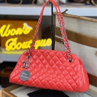 CHANEL 粉橘色荔枝紋matelasse肩斜背包/雙鏈保齡球包🧡推薦超美