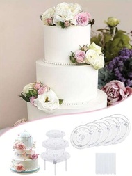 1套透明多層蛋糕架，可重複使用的塑膠蛋糕支撐結構，多層蛋糕伺服架，適用於婚禮、生日、假日、烘焙配件、餐桌裝飾