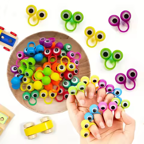 10/500PCS Funny Wiggle Eyeball Finger Puppet Plastic Rings Party Favor Toys for Kids Practical Jokes