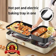 HDB Bbq Grill + Hot Pot Electric Purpose Steamboat Hotpot 2-in-1 Cooker Multi Mini Portable Family D