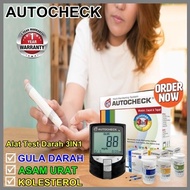 BERGARANSI Autocheck alat cek gula darah 3 in 1 lengkap alat tes gula
