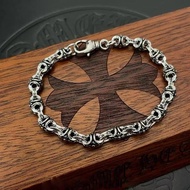 CH Gothic Floral Cross Link Bracelet | Antique Silver Tone Titanium Steel | Anti-Tarnish | Chrome He