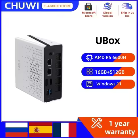CHUWI UBox Mini PC AMD R5 16GB DDR5 512GB 6600H 6-Core 12-Thread Computer PCIe 4.0 SSD WiFi 6 BT5.2 