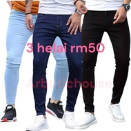 3 helai rm 50 combo men's skinny fit jeans kain denim stretchable dgn premium quality unisex