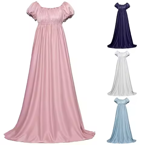 Women's Maxi Round Neck Pleated Dress Renaissance Victorian Regency Dress Palace Dress Wedding Swing