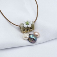 Original Style Ladies Necklace Natural Freshwater Pearl Handmade Ceramic Pendant Silver Jewelry Rope