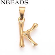 1pc 304 Stainless Steel Pendants Bamboo style Letter Ion Plating(IP) golden Letter.K 19.5x12x3mm Hol