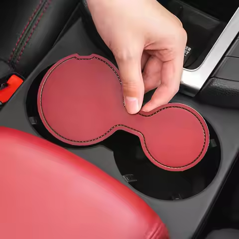 Car Coaster PU Leather Cup Holder Mat Water Cup Slot Non-Slip Pad For Porsche Macan GTS 95B Cayenne 