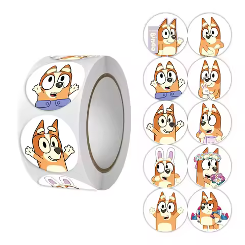 500pcs/Roll Bluey Family Animation Sealing Roll Roll Sticker DIY Funny PVC Laptop Decals Decoration 
