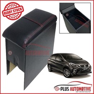 Car Black Pvc Red Line Central Armrest Arm Rest Console Box Compatible With Perodua Myvi 2018-2020