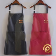 PU Leather Hang Neck Apron Kitchen Strap Denim Unisex With Front Pocket 围裙 Chef Appron Black Epron