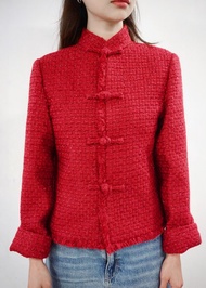 粗花呢唐裝外套 (紅色) |上班衣著|香港設計|小香風|經典