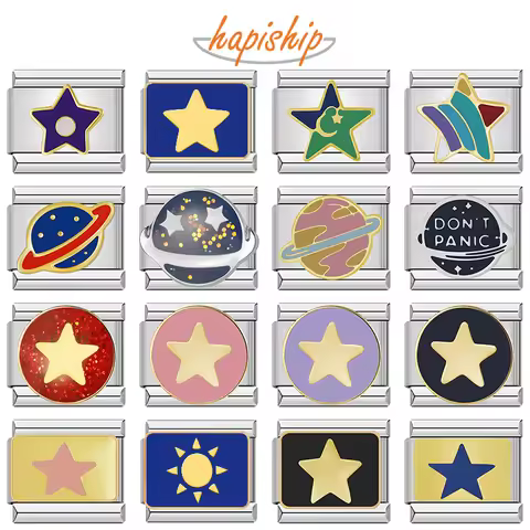 Hapiship 2024 Women's Star Planetary Universe Italian Charms Links Beads Fit 9mm Stainless Steel Bra