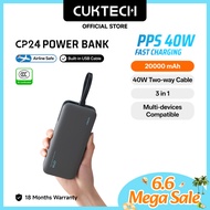 【3C  Certification】CUKTECH 20000mAh 40W Fast Charging Built-in Cable Powerbank iP 40W Max Xiaomi 33W