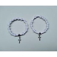 G182 WORLD BALL PEARL CROSS ROSARY BRACELET FILLED WITH PREMIUM WHITE BALL 8MM