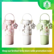 Sidagar Floral Stainless Steel Thermos Bottle With Handle & Straw (316L/750ml)-Premium 3D Emed & Gol