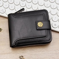 Retro Men Wallet Large Capacity Short Zip Around Coin Leather Purse Billfold O4u0