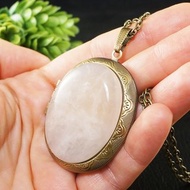 薔薇石英橢圓相片墜飾項鍊 柔粉色紀念墜飾項鍊 珠寶禮物