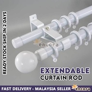 [FULL SET | EXTENDABLE DOUBLE ROD] Adjustable Curtain Rod Set For Hook/Eyelet Curtain Batang Kayu Besi Langsir