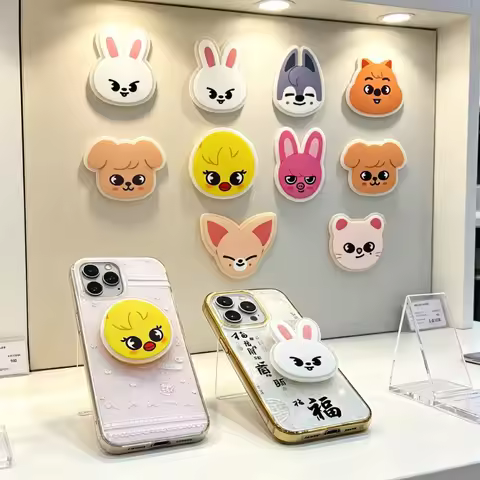 SKZOO Mobile Phone Stand Cartoon Peripheral Acrylic Animal Head Mobile Phone Support Scalable Transp