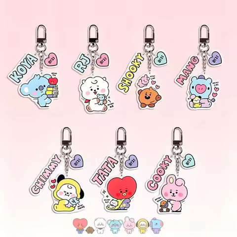BT21 cartoon cute 7pcs acrylic keychain kawaii for boys and girls backpack pendant fan support anime