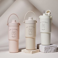 胖虎貓咪珍珠奶茶吸管手提保溫杯 316不鏽鋼陶瓷內膽735ml