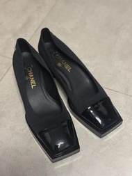 Chanel 黑色方頭粗跟鞋 size 40碼