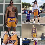 Lakers NBA籃球褲 kobe湖人lebron同款球褲 復古刺繡網眼 健身運動跑步 科比美式籃球短褲 男女