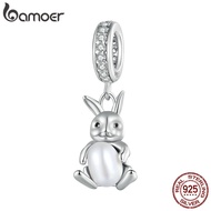 Bamoer 925 Silver Rabbit with Pearl Bead For Original Bracelet DIY Bangle Making BSC745