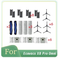 25 Pcs for Ecovacs X8 Pro Omni Robot Vacuum Roller Side Brush HEPA Filter Mop Pad Dust Bag Ultra Dur