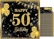 Pack of 20 Napkins 50th Birthday Boy, 33 x 33 cm Black Gold Paper Party Napkins Table Decoration for