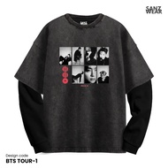 SANZ BTS TOUR T-shirt double layer OVERSIZE washed shirt | Cotton combed 24s premium longsleeve BTS 
