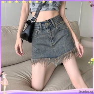 Women's Denim Skirt Gyaru Skirts for Woman Clothes Fringe Short Jeans Mini Streetwear Offer Free Shi
