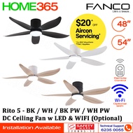 Fanco DC Motor Ceiling Fan with LED Light &amp; Remote Control (WIFI Optional) 48" / 54" Rito 5