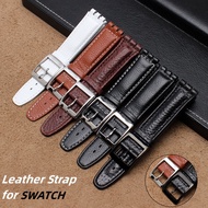♧☜ Genuine Leather Strap for Swatch Watch 17mm Cowhide Bracelet Wrist Sports Waterproof Men Women Business Watch Band Accessories