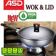 ASD GUSTO RED NON STICK SKILLET WOK + GLASS TEMPERED LID / HP83GL-RD
