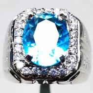 Men's RING AKIK BLUE TOPAZ STONE GEMS CHATAM RING SILVER BANGKOK 926 READY TO USE